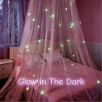 Vista 5 de Daksha Toldo de cama de princesa rosa para niñas con estrellas brillantes, tienda de campaña de techo para niños, se adapta a camas