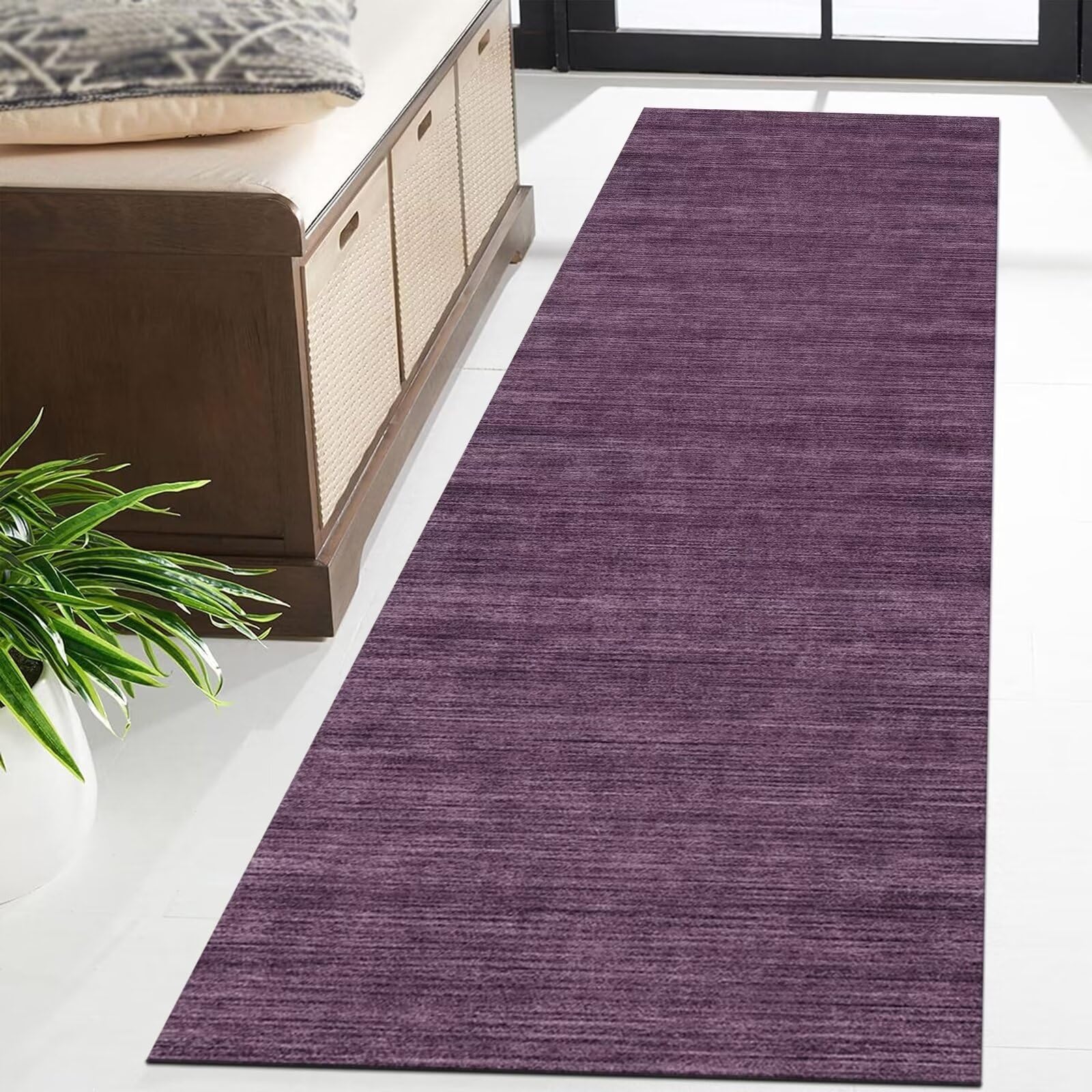 Läufer Teppich Lang Flur Küche rutschfest Waschbar Korridor Teppichmatten Dunkelviolett 80X500CM Küchenteppich Küchenläufer Modern Teppichläufer Flur Schlafzimmer Wohnzimmer Meterware Eingang