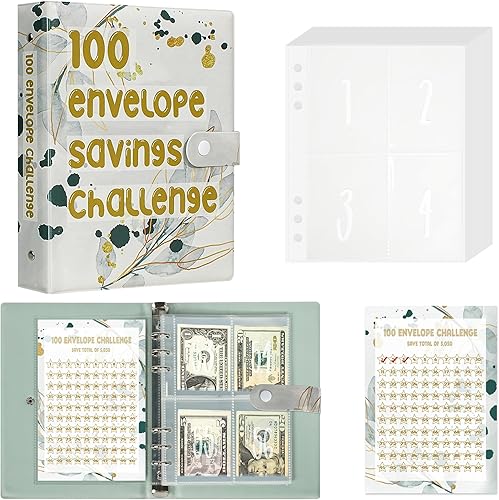 Hiwhy Carpeta de desafío de ahorro de 100 sobres, carpeta de presupuesto para planificación y ahorro de $5050, planificador de ahorros diarios,