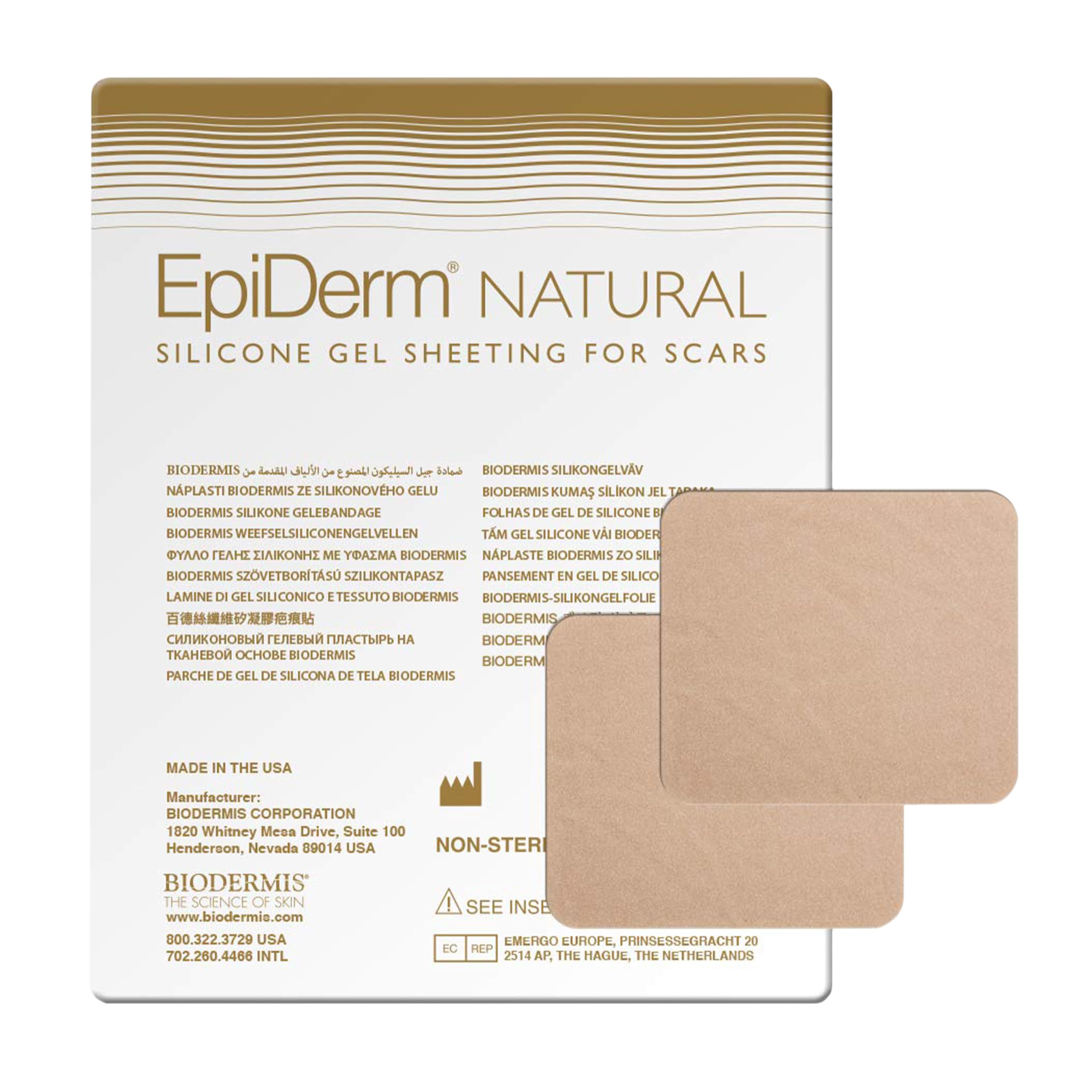 Epi-Derm Patch - 2 x 2.5 in - (1 Pair) (Natural) Silicone Scar Sheets from Biodermis