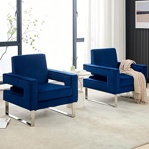 Miniatura 13 de Juego de 2 sillas decorativas de terciopelo, modernas sillas decorativas grises para sala de estar, silla tapizada para sala de estar para oficina