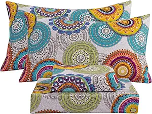 Bedlifes Full Sheet Set Ultra Soft, Breathable, Silky Flower Deep Pocket 100% Microfiber Bedding, 4 Piece Full Size Mandala Patterned