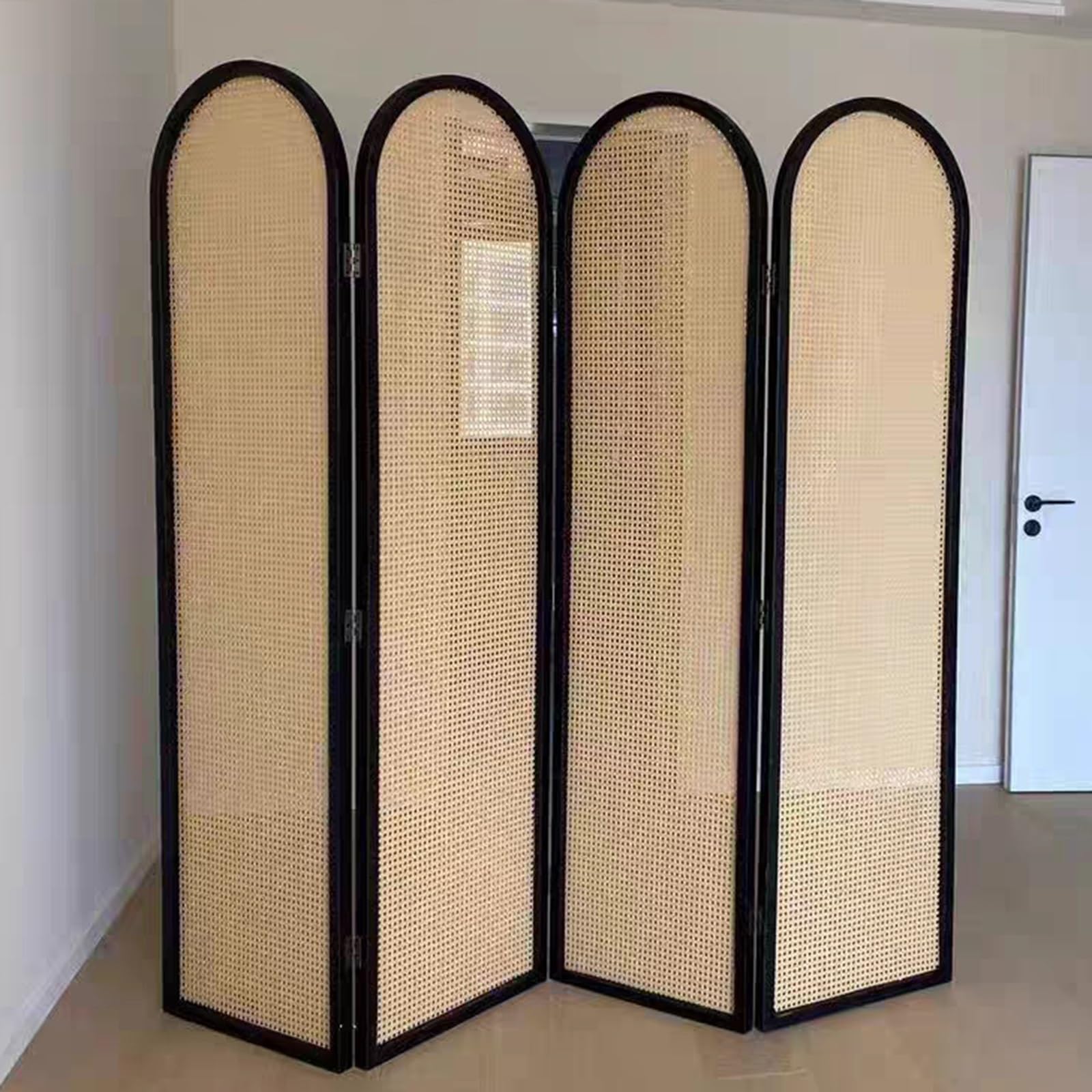 GLETSF Room Divider 6Ft Wall Dividers Wood Screen 4 Panels, Folding Partitions Walls Home For Study/Living Room/Teahouse Privacy, Vertical Separator With Bamboo Mesh Woven-Style-3