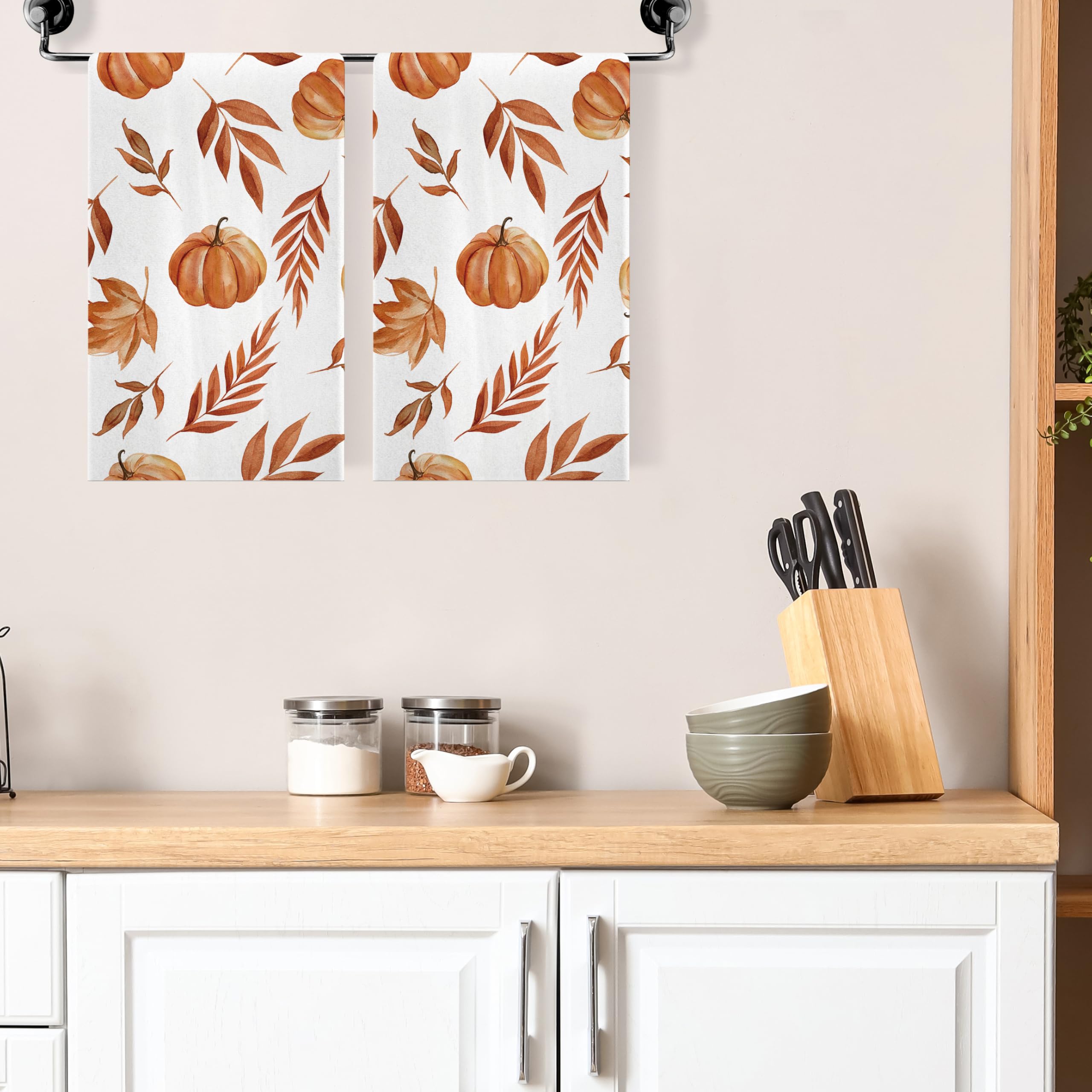 Siilues Herbst-Küchentücher – 2 Stück, 45,7 X 66 Cm, Mit Blatt- & Kürbismotiv, Saugfähig, Polyester