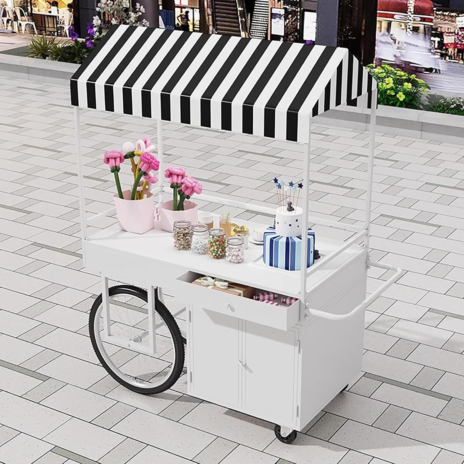 Chariot Mobile pour Vendeur De Street Food avec Auvent et Boîte De Rangement, Chariot de Stand Portable pour Vendeur en Extérieur pour Vente et Présentation(Yellow)
