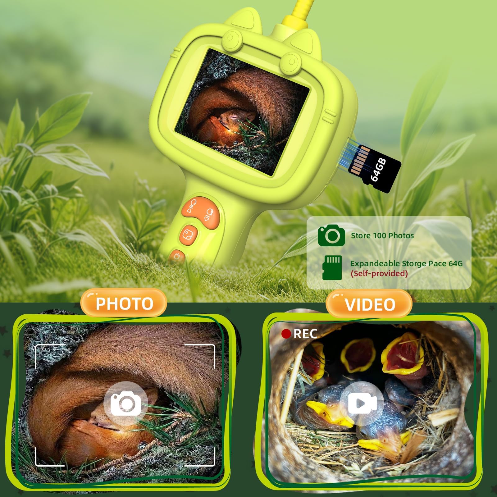 Daxiongmao Endoscope Camera for Children, 1080P Pädagogisches Wissenschafts-Erkundungsspielzeug Set, Naturaktivitäten Endoskopkamera Mit Licht, Birthday Gift for 3 4 5 6 7 8 9 10 Years Boys and Girls