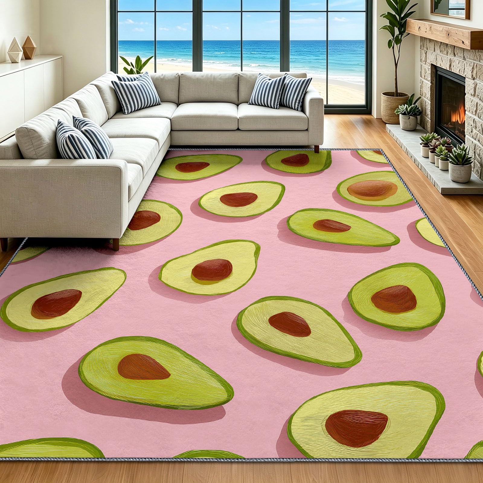 Tapis de cuisine et salle à manger rose lavable motif avocat rigolo