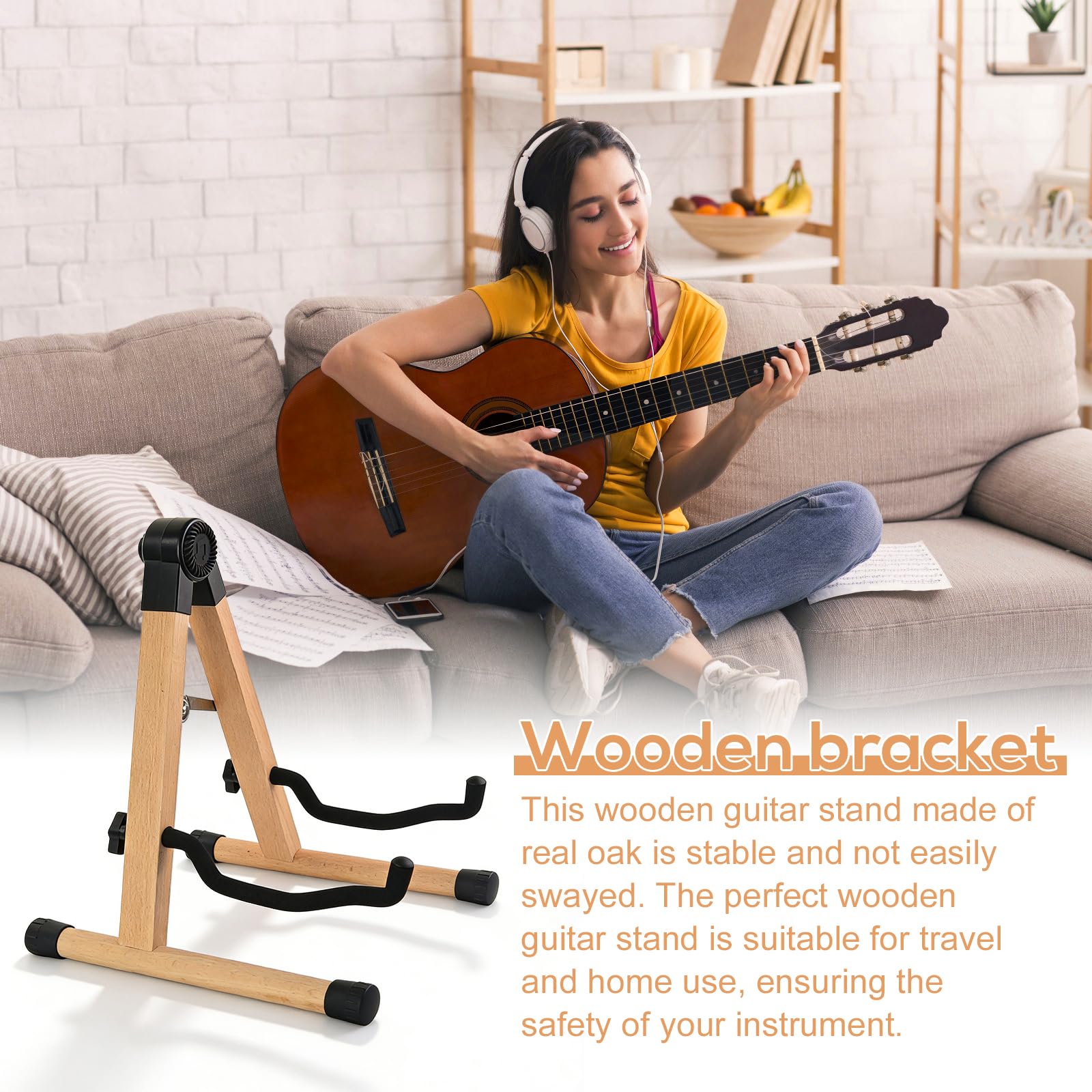 Supporto per chitarra in legno, per violoncello con supporto ad arco e schiuma imbottita, supporto pieghevole per chitarra acustica, in legno a forma di A, realizzato a mano, per chitarra elettrica