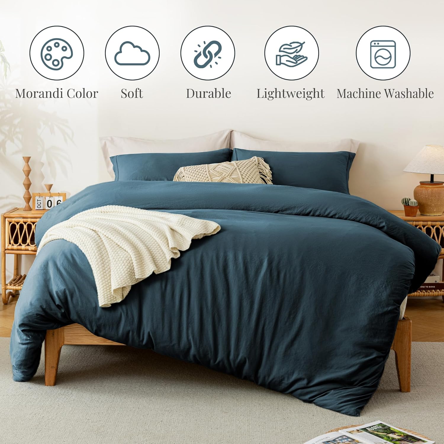 MILDLY Super Soft Duvet Cover - 100% Washed Microfiber Peacock Blue Comforter Cover Set 3 Pieces with Zipper Closure & Corner Ties (No Comforter) - Image 2