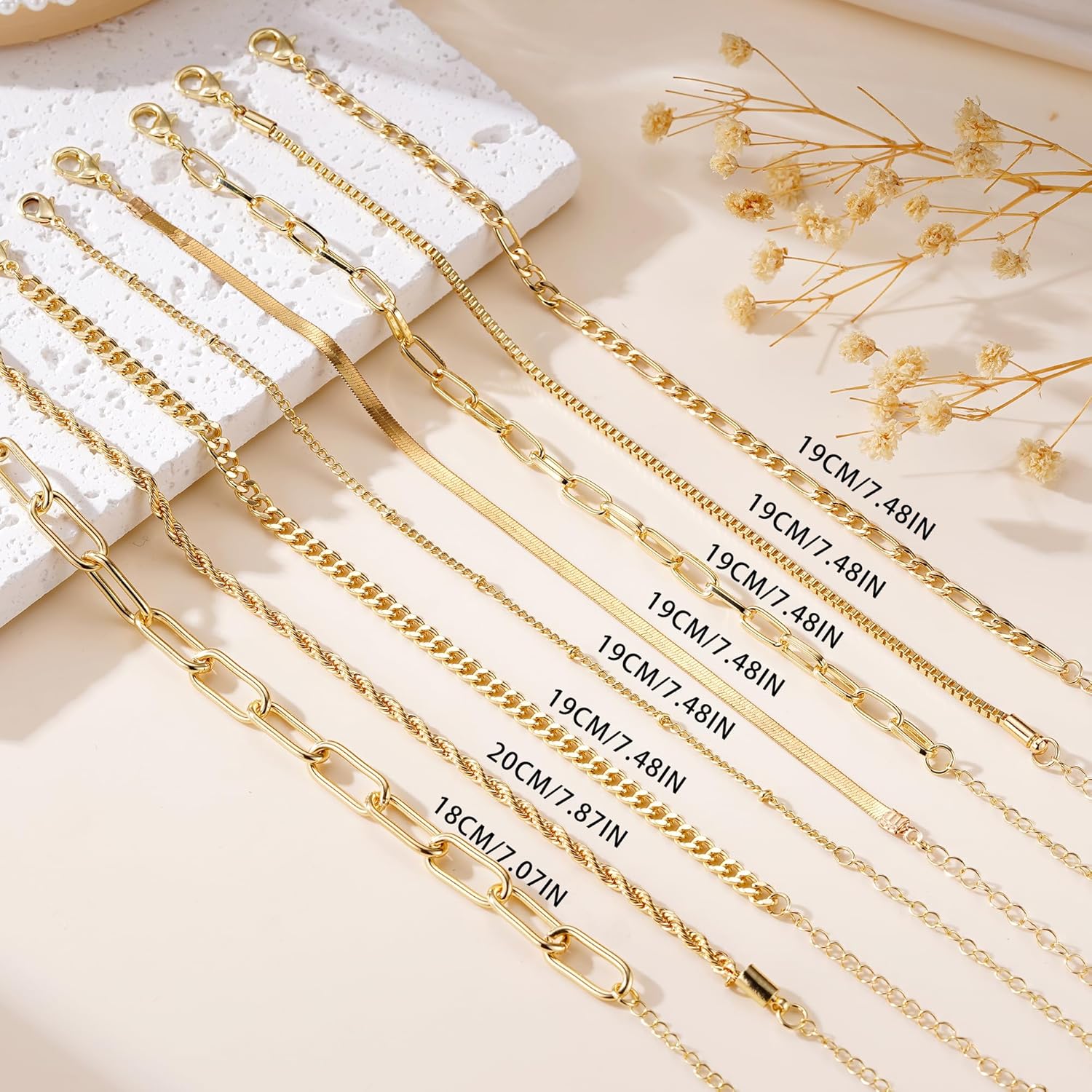 Mujahid 14K Gold Plated Bracelets for Women Waterproof, Jewelry Sets Trendy Thin Dainty Stackable Cuban Link Paperclip Chain Bracelet Pack Fashion Accessories Gifts for Womens - Image 7