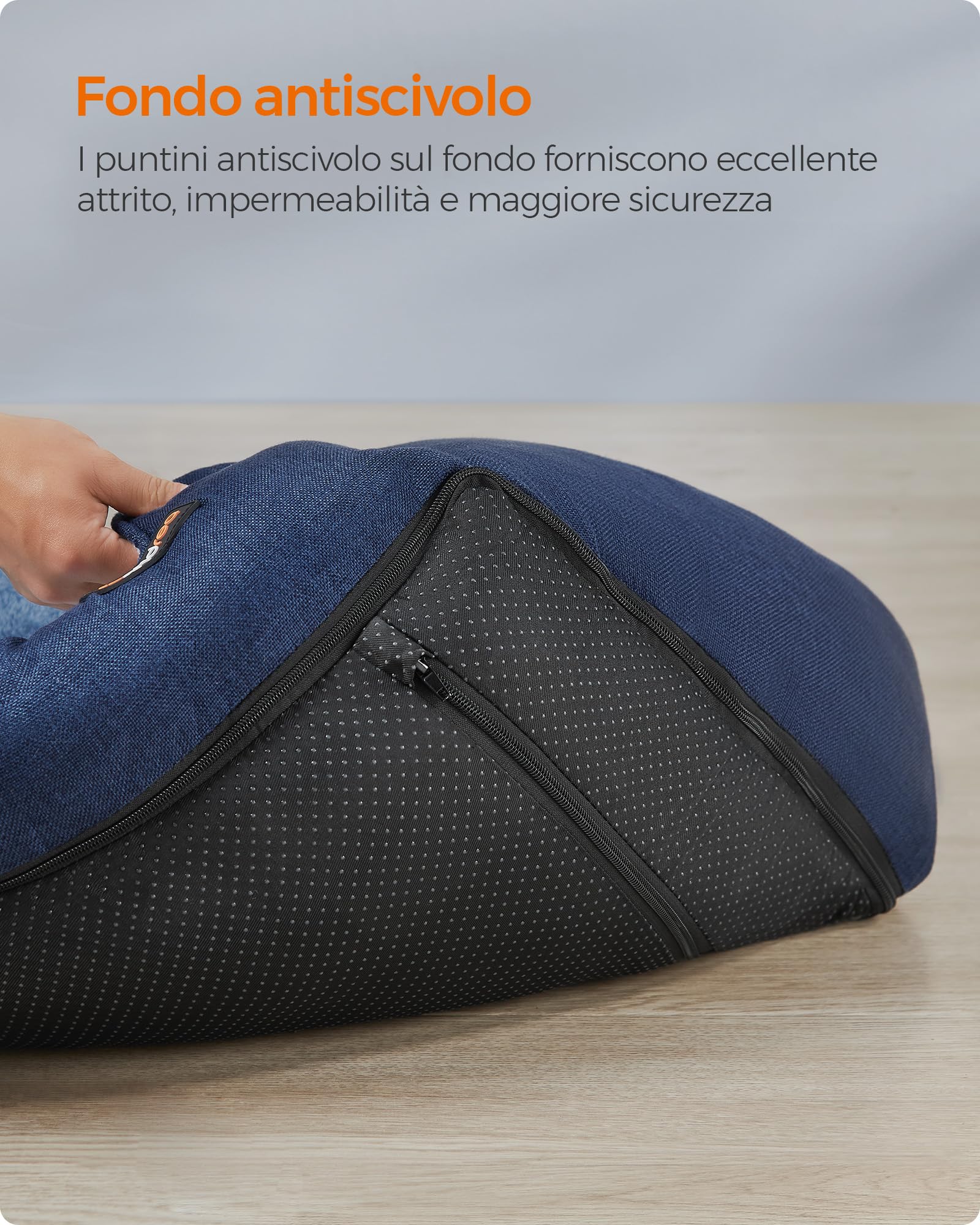 Feandrea Cuccia per Cani, Lettino per Animali in Simil Lino, Bordi Rialzati, Fondo Antiscivolo, Copertura Sfoderabile per Lavaggio, M per Cane Piccolo, 70 x 55 x 21 cm, Blu Pallido PGW010Q01