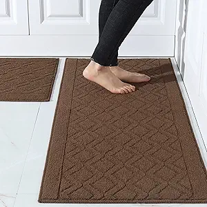 48x20 Inch/30X20 Inch Kitchen Rug Mats Made of 100% Polypropylene 2 Pieces Soft Kitchen Mat Specialized in Anti Slippery and Machine Washable,Brown