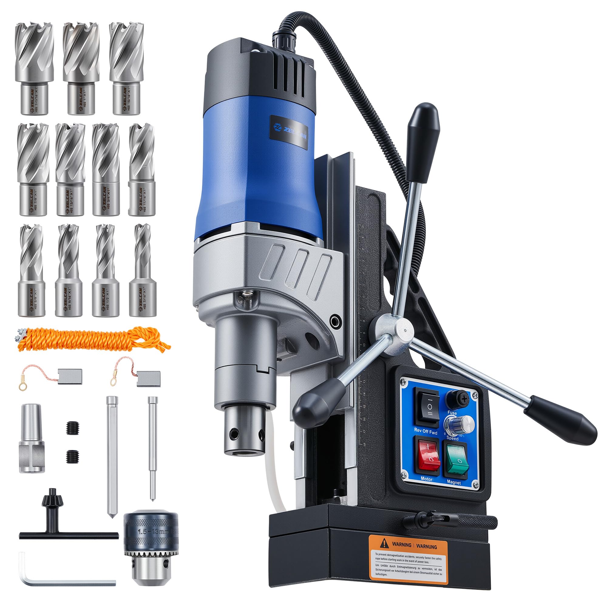 ZELCAN Mag Drill Press with 11 Core Drill Bits, 1550W Magnetic