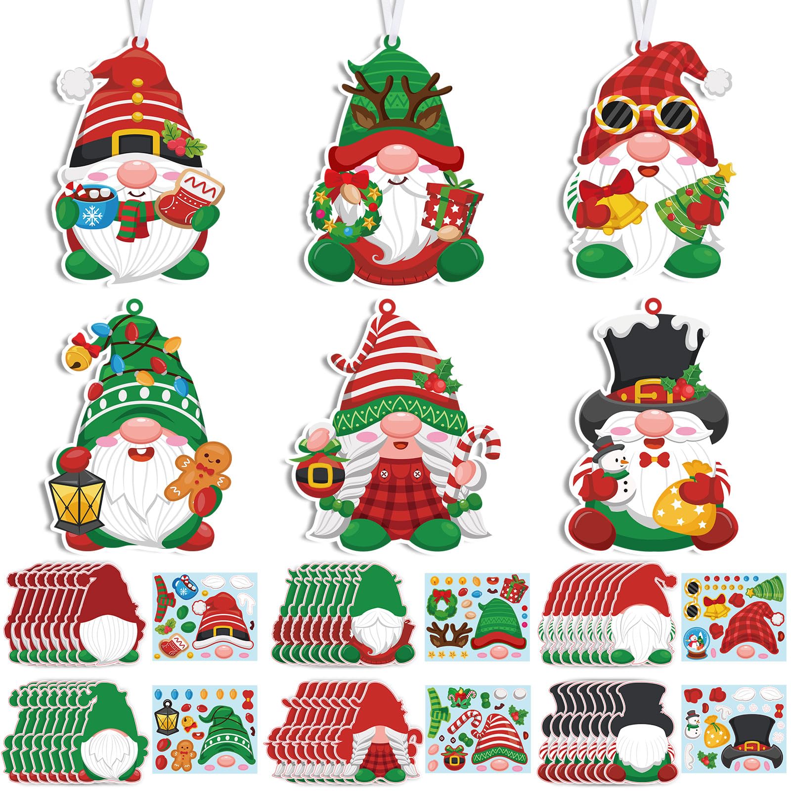 Chiisong 48 Pcs Christmas Craft Kits for Kids Gnome Crafts DIY Ornaments Kit Make Your Own Xmas Gnome Ornaments for Holiday Tree Decor