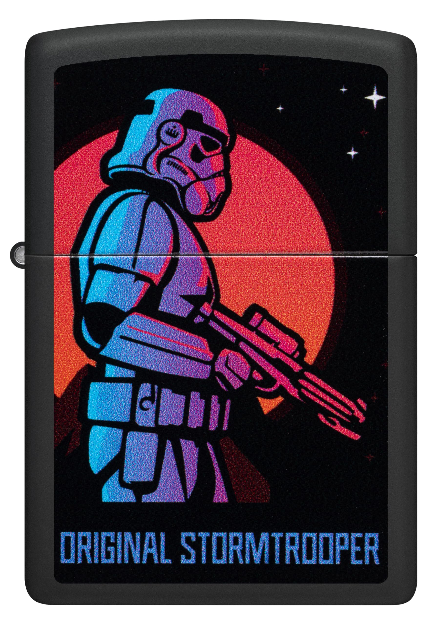 Zippo Sturmfeuerzeug - Original Stormtrooper Moon Design, Black Matte - Nachfüllbar - Wiederverwendbar - Windfest - Geschenkbox - Made in USA