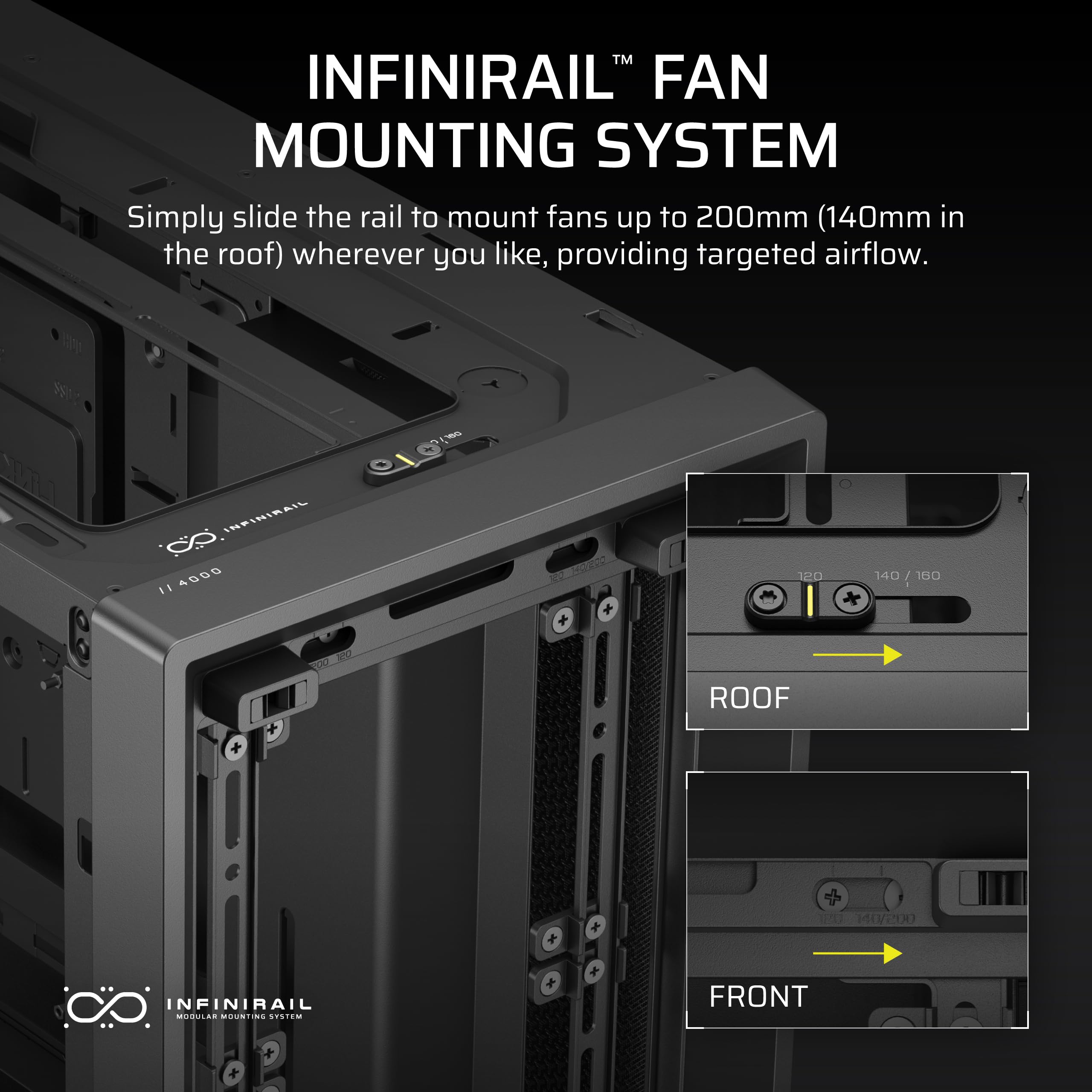 CORSAIR FRAME 4000D Modular Mid-Tower ATX PC Case – High Airflow, InfiniRail™ Fan Mounting System, Dual 360mm Radiator Support, ASUS BTF, MSI Project Zero, Gigabyte Project Stealth – Black — view 6