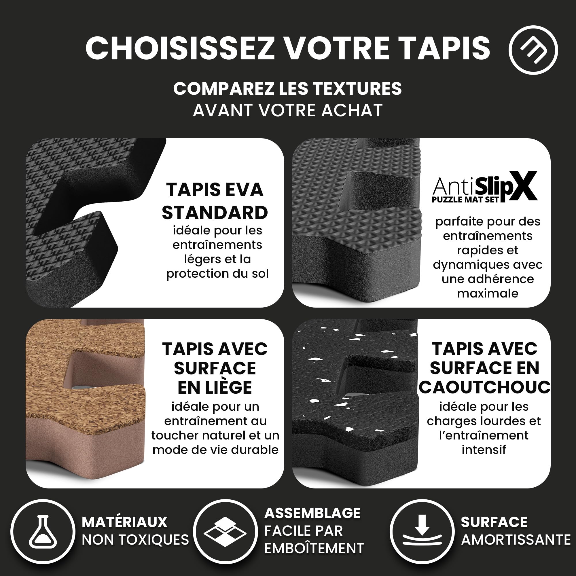 Tapis de Fitness Protection de Sol Salle de Sport - Dalles en Mousse sans BPA + Bordures | Matelas Puzzle Tatami EVA Caoutchouc pour Matériel Gym Banc de Musculation Course Garage Piscine Isolation