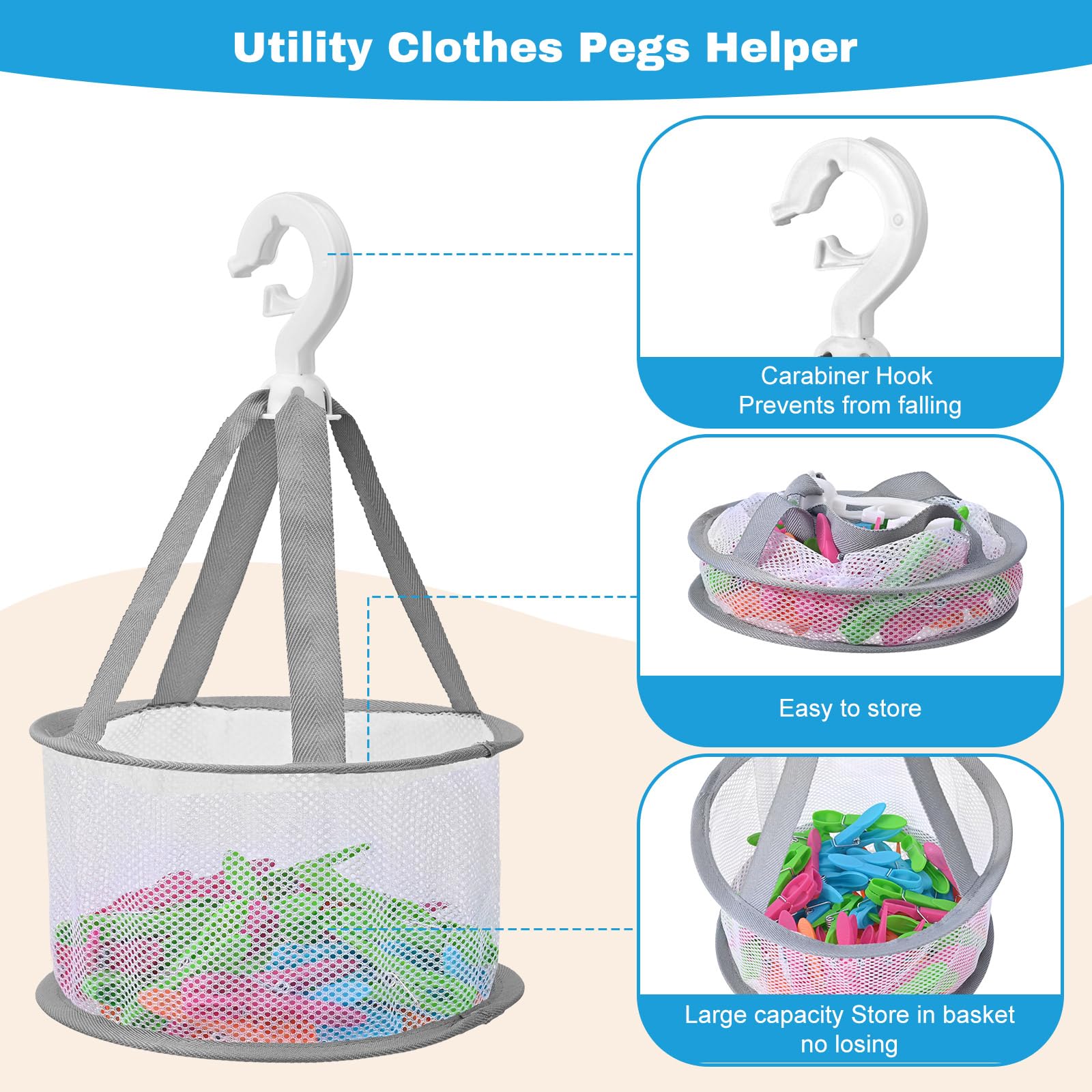 48 Pinzas de la Ropa de plástico Multicolor con para la, Cesta y Bolsa para Pinzas de la Ropa, Antideslizantes y Resistentes al Viento, sin impresión, Pinzas para Toallas, adecuadas