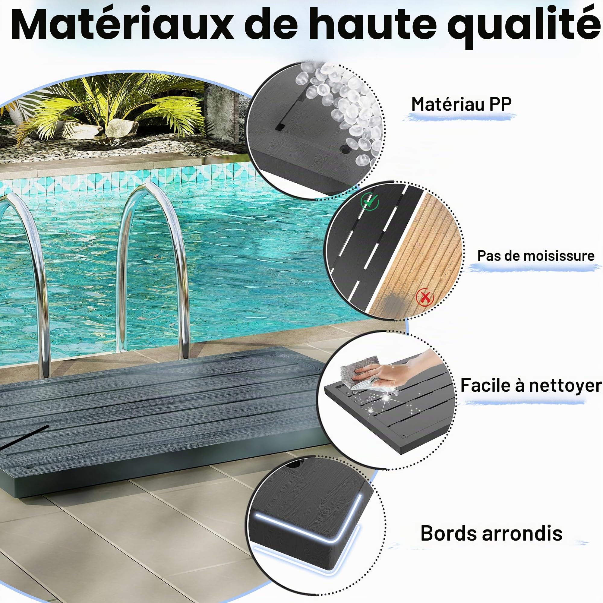 LZQ Élément de sol en plastique pour douche solaire, douche de jardin, plaque de sol, douche solaire, anthracite, de qualité supérieure, antidérapant, pour camping, piscine, douche extérieure, 100 ×