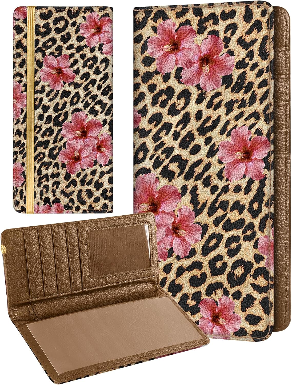 Slohif Checkbook Cover for Personal Duplicate Checks - Women Check Book Wallet Holder Cream Floral Top Side Tear