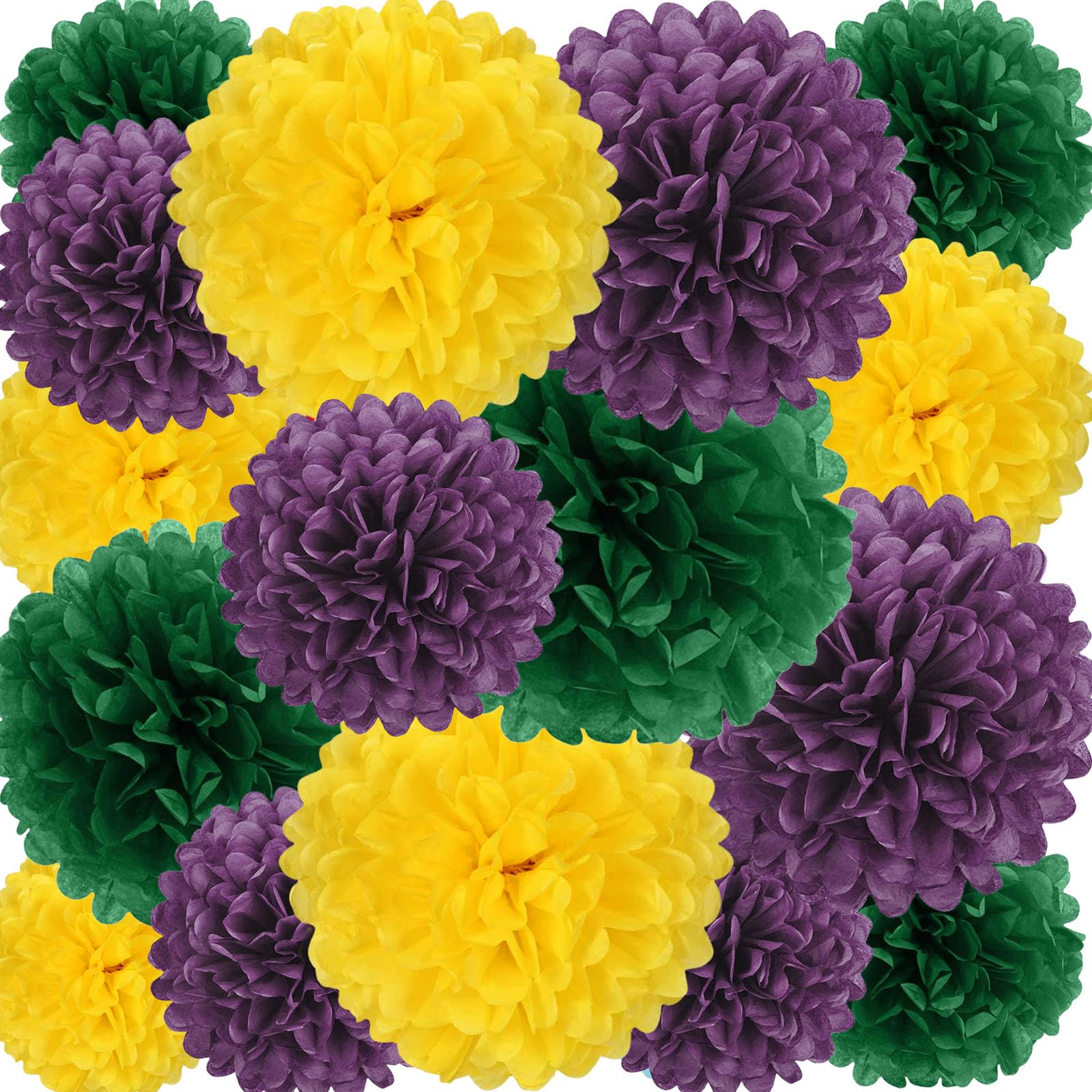 18 PCS Tissue Paper Pom Poms, Tissue Pom Poms Flowers, Sizes of 6", 10", 12", 14" Hanging Paper Flower Ball for Wedding, Birthday, Mardi Gras, Baby