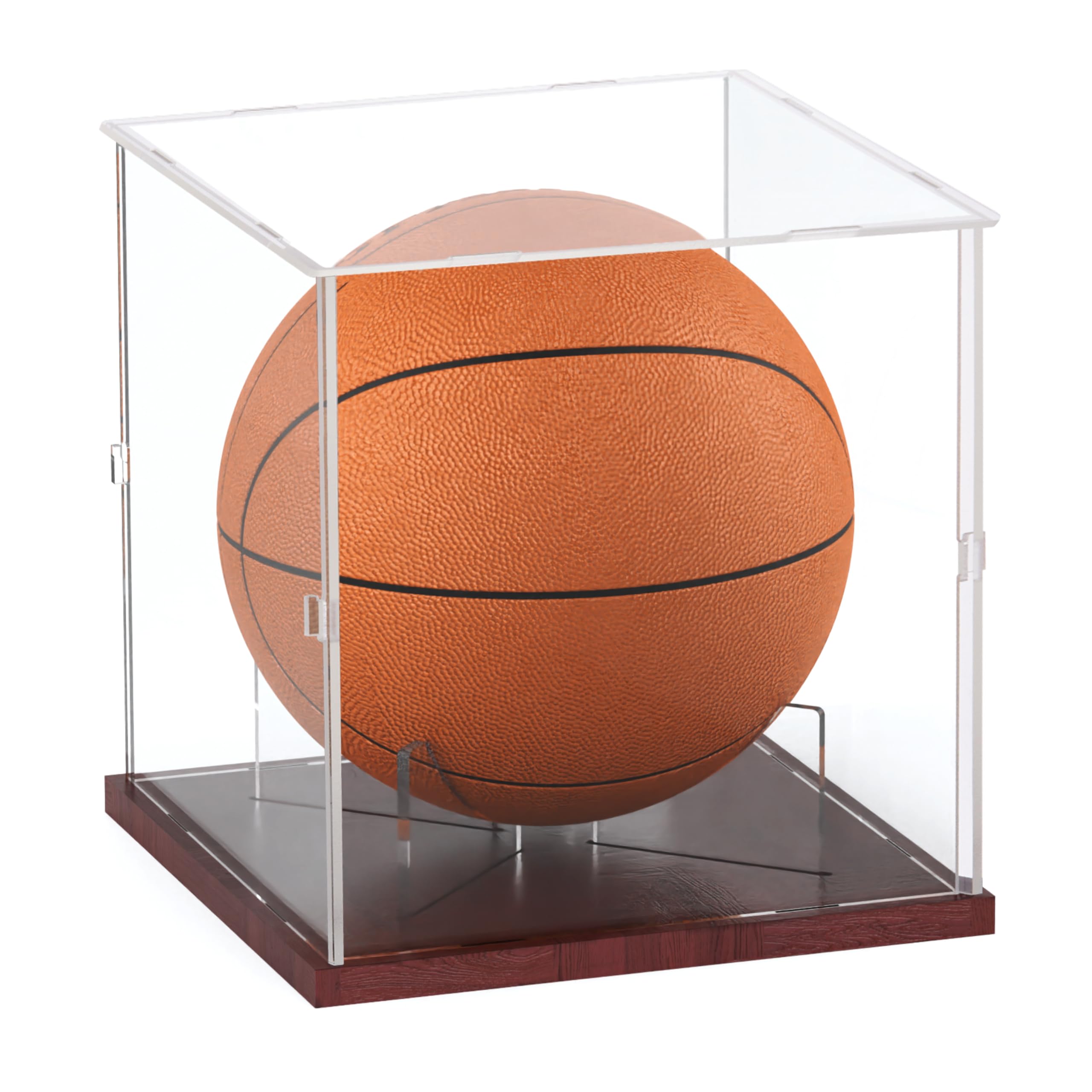 Fitense Vitrina de baloncesto de acrílico transparente, con protección UV, caja de soporte de baloncesto tamaño completo con base de madera maciza, exhibición de fútbol para recuerdo de balón de la