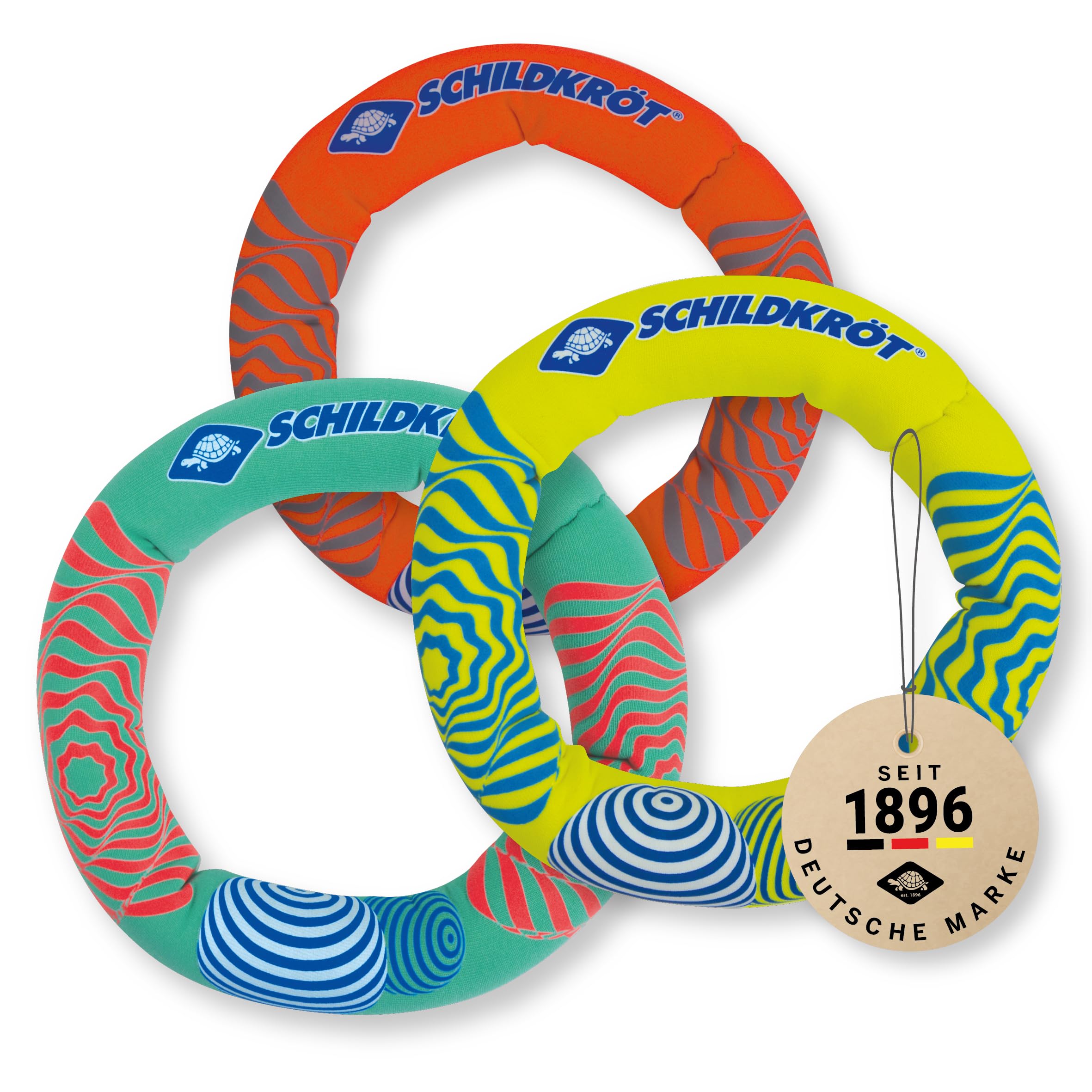 Schildkröt Neopren Tauchringe 3 Stück I Ø 14cm I Wasser-/ Tauchspielzeug für Kinder I Sandfüllung I Stehen senkrecht am Grund