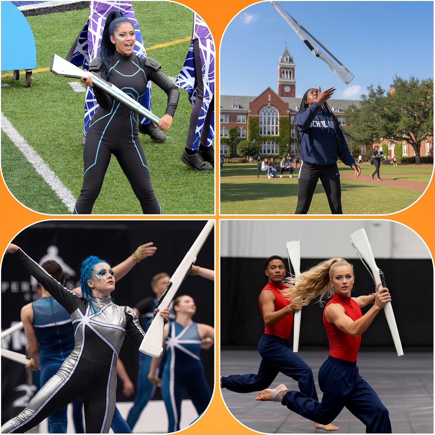 Color Guard Rifle, Wooden Drill Rifle with Glossy Finish, Leather Strap, Foam Padded Ends, 2 lbs Balanced Practice for Marching Band, Winter Guard, Includes 2 Rolls of Tape