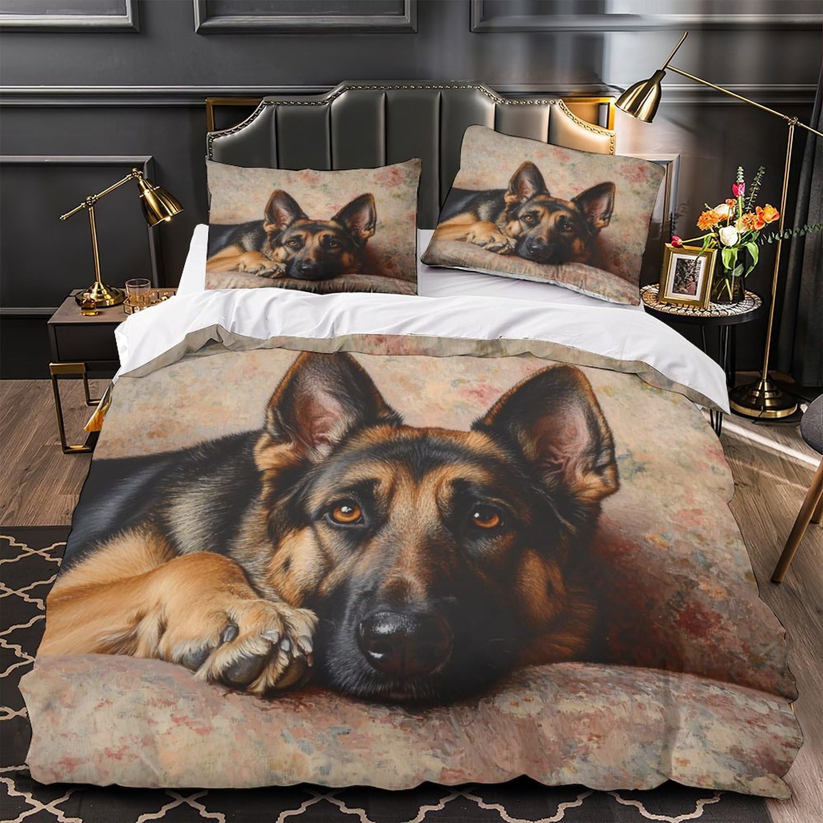 Parure de lit berger allemand 200x200 avec housse de couette microfibre portrait 3D