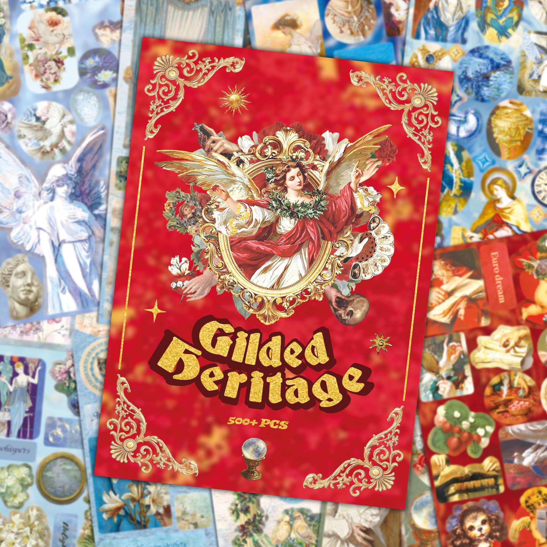 500+ Pcs Vintage Gilded Heritage Sticker Book - Pre-Cut Waterproof Repositionable Scrapbook Stickers, Elegant Baroque Art Decals for Journaling, Scrapbooking Supplies, Junk Journal &amp; DIY Crafts