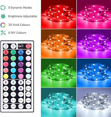 Miniatura 3 de Lepro Tira de luces LED, tiras LED RGB de 39.4 pies, tira de luz LED 5050 SMD que cambia de color con control remoto de 44 teclas y fuente