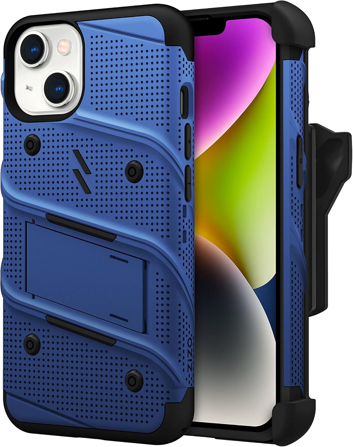 ZIZO Bolt Bundle for iPhone 14 (6.1) Case with Screen Protector Kickstand Holster Lanyard - Blue