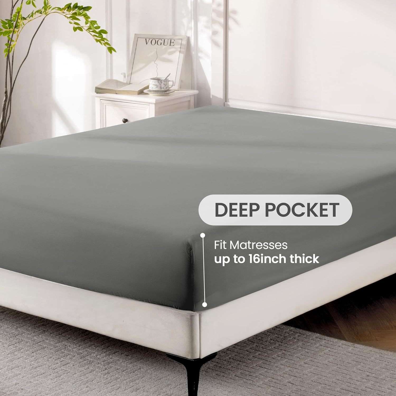 ROSE&RISY Light Grey Queen Sheet Set, 4 Pieces Soft Bedding Queen Sheet Set, Breathable and Cooling,Includes 1 Fitted, 1 Flat, 2 Pillow Cases - Deep Pocket (Light Grey, Queen) - Image 4