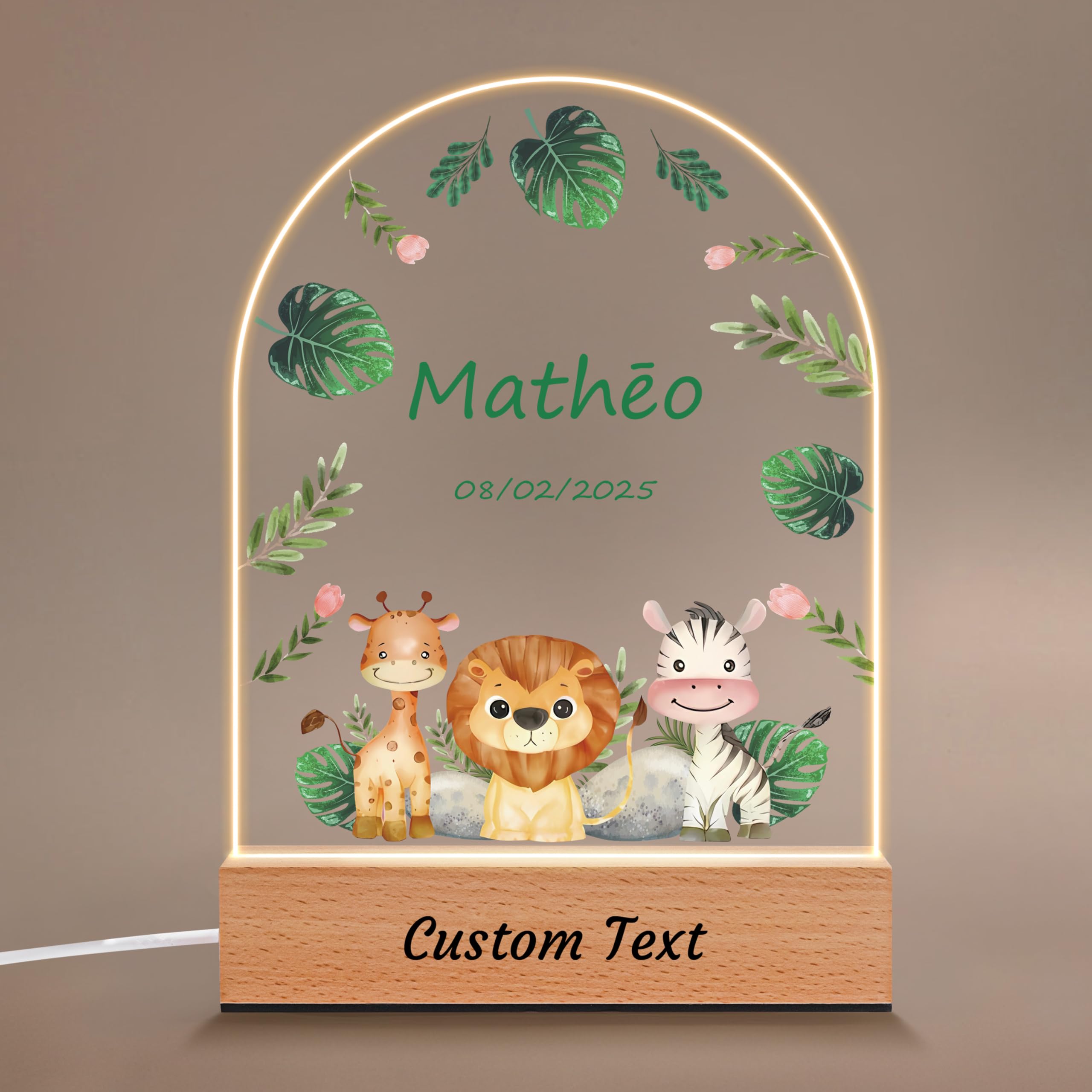 IOUMAM Personalized Baby Gifts for Kids, Safari Jungle Animals Custom Acrylic Plaque Name Night Light, Baby Shower Christmas Newborn Gifts for Toddler