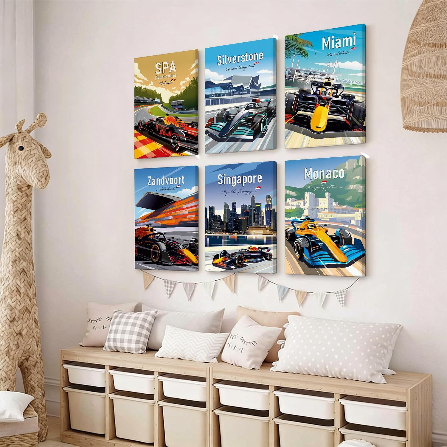 6pcs Super Car Wall Art Prints,Racing Car Posters for Boys Bedroom,Vintage Race Car Artwork Pictures,Modern Sports Car Formula Grand Prix Silverstone Race Car Posters for Men Bedroom Decor Boys Room Decor,Home Office Decor,8"x10"inches,Framed