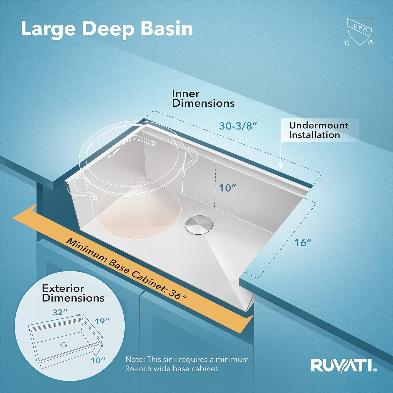 Ruvati 32-inch Undermount 16 Gauge Stainless Steel Workstation Kitchen Sink Single Bowl – Soundproof Multifunction Chef Sink with Cutting Board & Accessories, Brushed Finish Hides Scratches – RVH8300