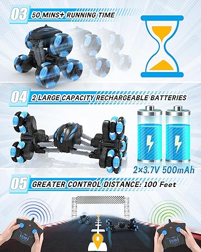 Miniatura 3 de Coche de control remoto, auto de acrobacias de transformación a control remoto, giros de 360, giro, deriva, conducción vertical de 90, camión
