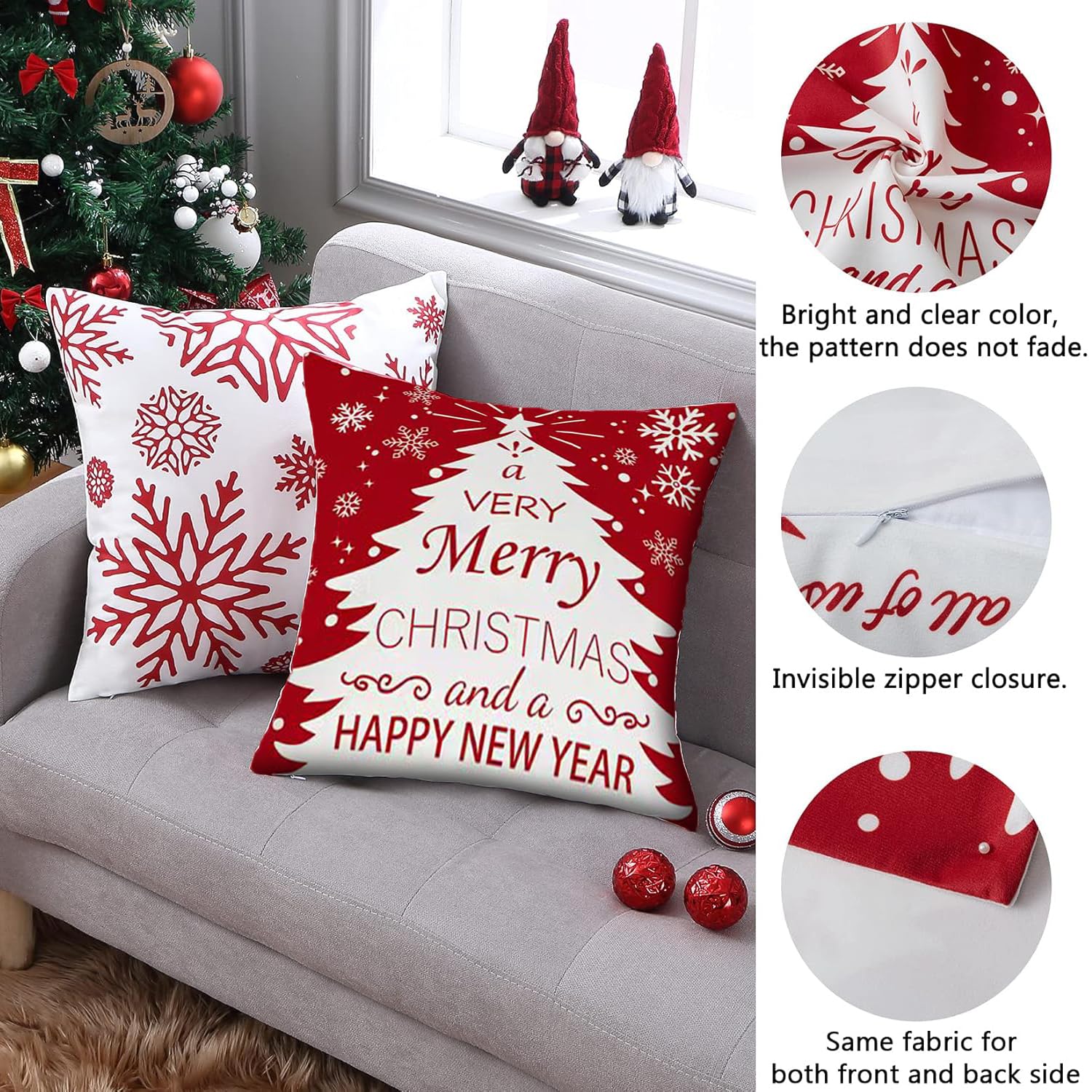 Geliking Christmas Pillow Covers 18x18 Inch Set of 4 Decorative Farmhouse Throw Pillow Covers Holiday Rustic Pillow Cases for Sofa Couch Home Decor Christmas Decorations Xmas Cushion Covers - Image 3