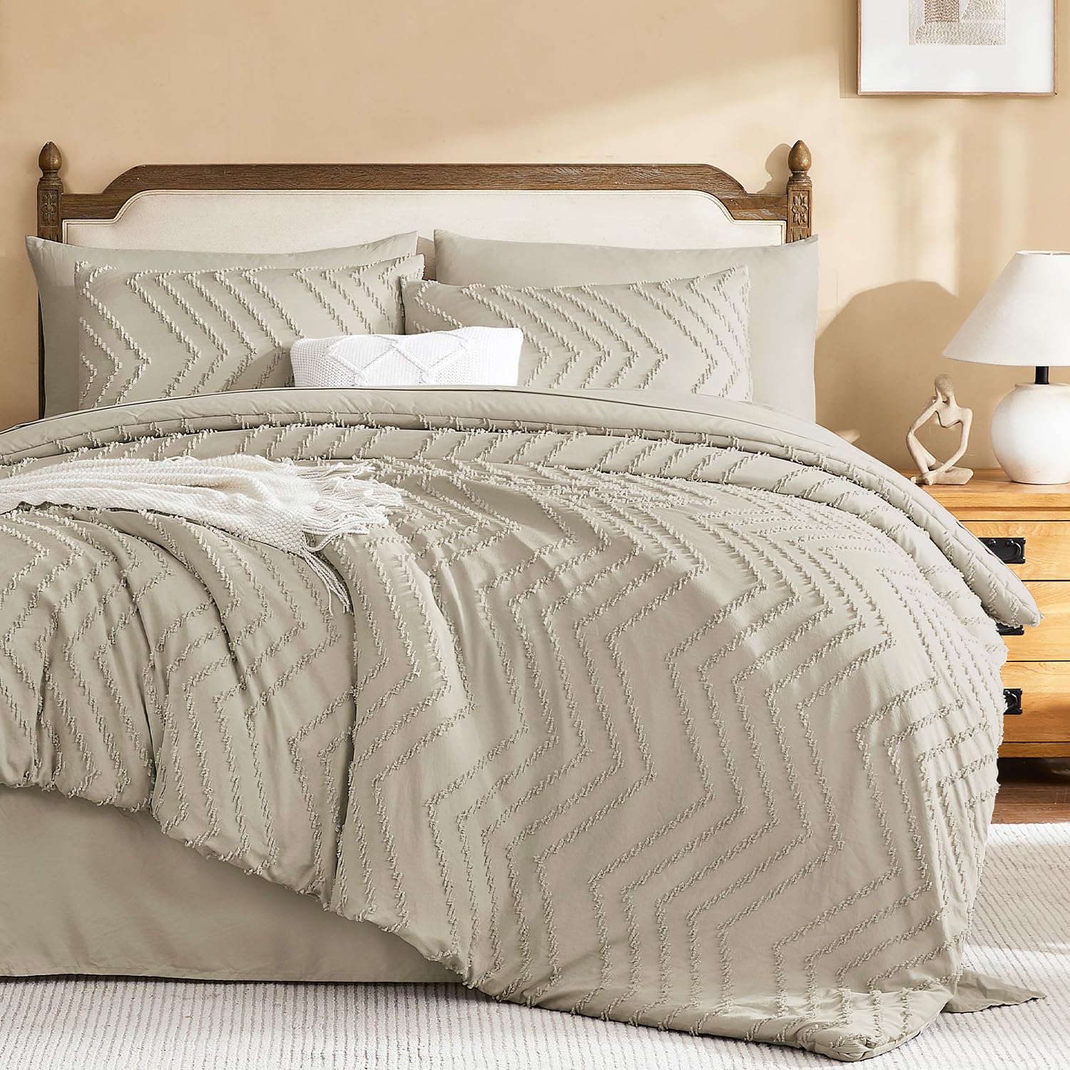 Litanika Wheat Queen Comforter Set with Sheets, 7 Pieces Boho Bed in a Bag