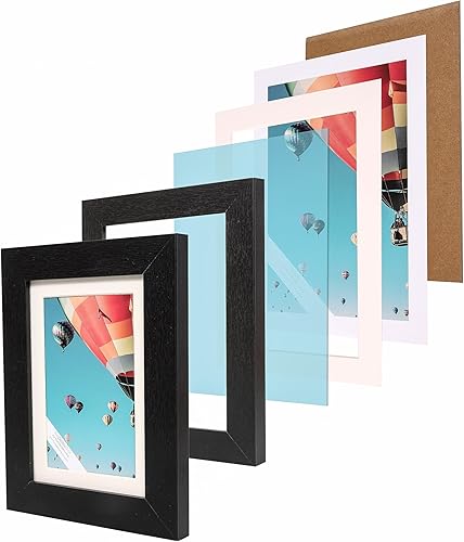 Miniatura 4 de The Display Guys - Juego de marcos minimalistas de madera negra, vidrio templado, 5 x 7 pulgadas, mate a 4 x 6, caballete de mesa, paquete de 6