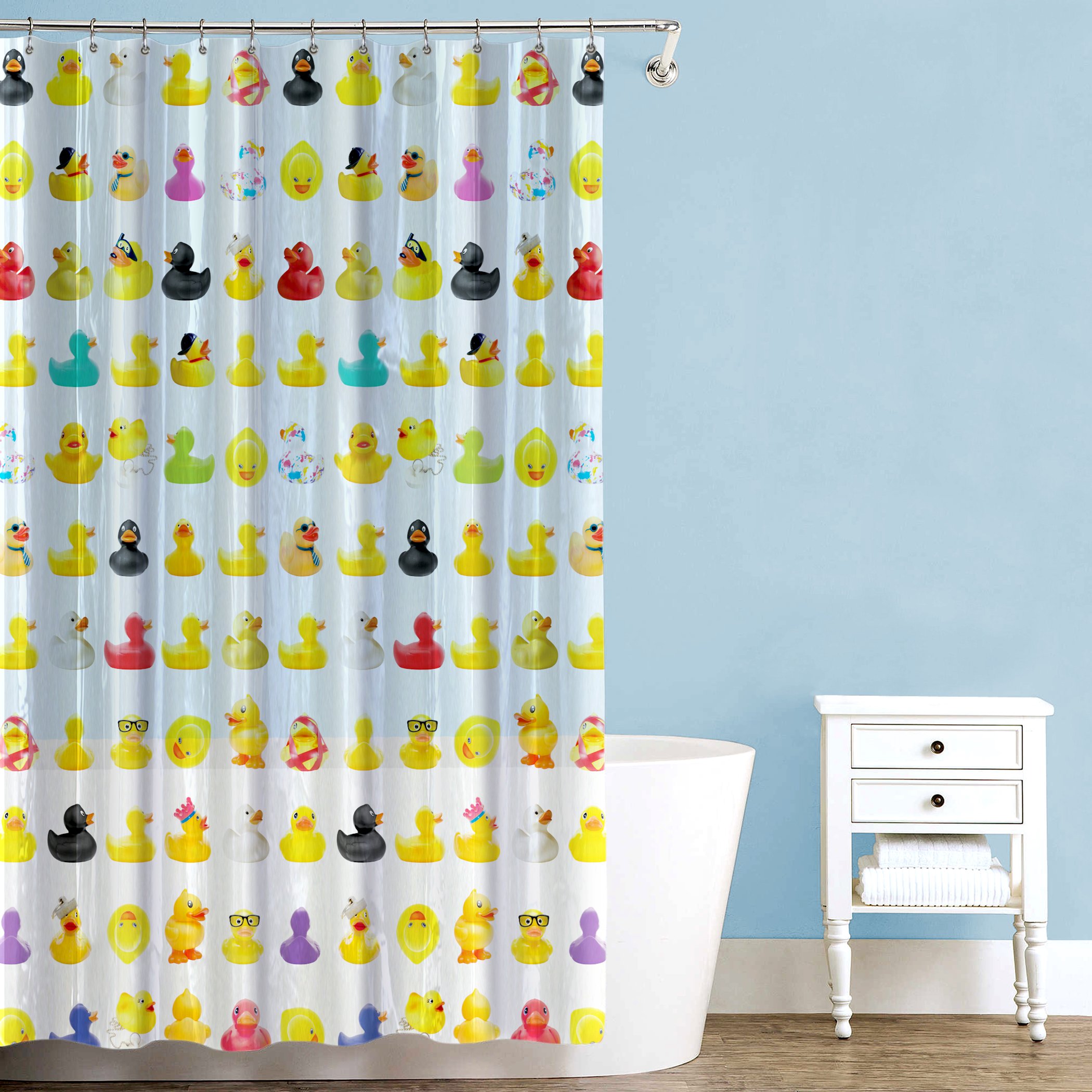 Splash Home Duckies PEVA 5G Shower Liner, Lightweight Shower Curtain Liner with 12 Rustproof Metal Grommet Holes 70” W x 72” H, Heavy Duty Waterproof Shower Curtains for Bathroom
