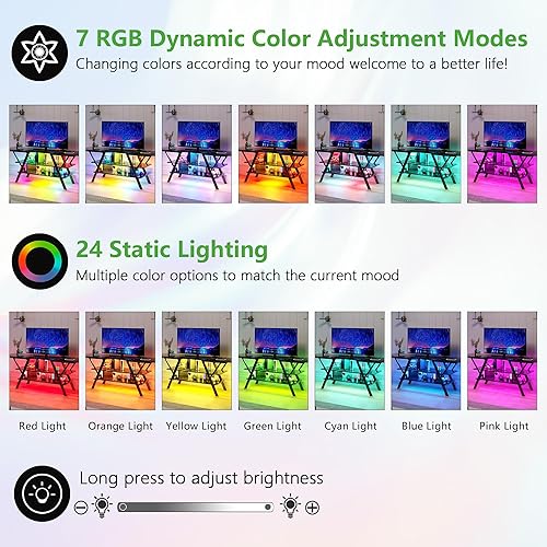 Miniatura 14 de HNEBC Soporte de TV de 75 pulgadas con luces LED, centro de entretenimiento industrial con almacenamiento, soporte de TV LED con estación de carga