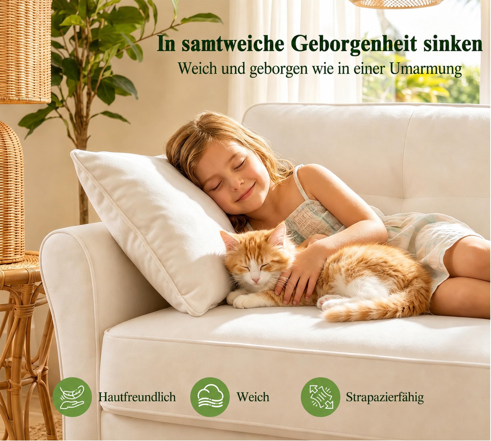Kidirect Sofa 3 Sitzer, 174cm Großes 2er Sofa Couch, 3 Sitzer Sofa Beige