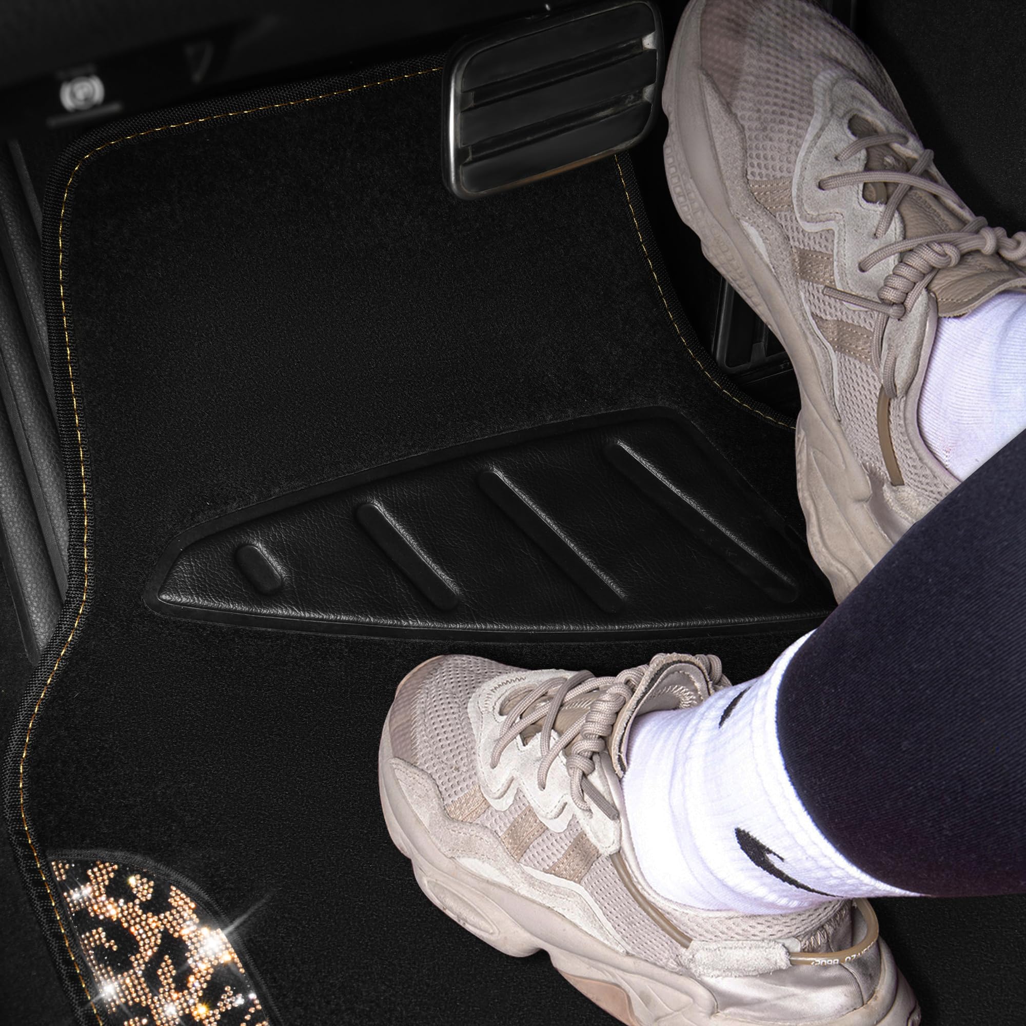 CAR PASS Bling Diamond Car Floor Mats Shining Rhinestone Carpet Sparkly Glitter Crystal with Anti-Slip PVC Heel Pad — view 4