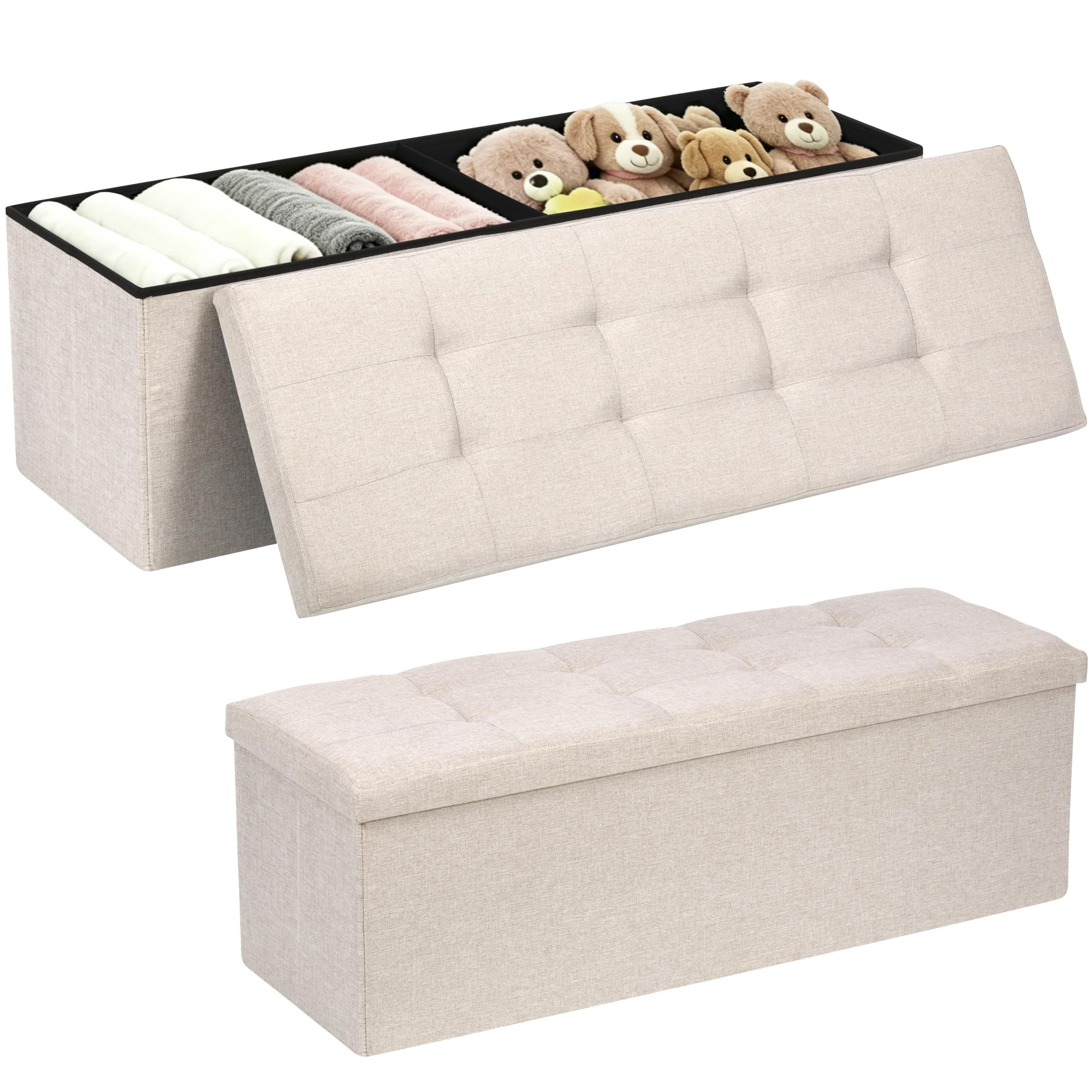 NK Pouf Panca Contenitore Pieghevole 110x38x38cm Beige - Baule 300kg