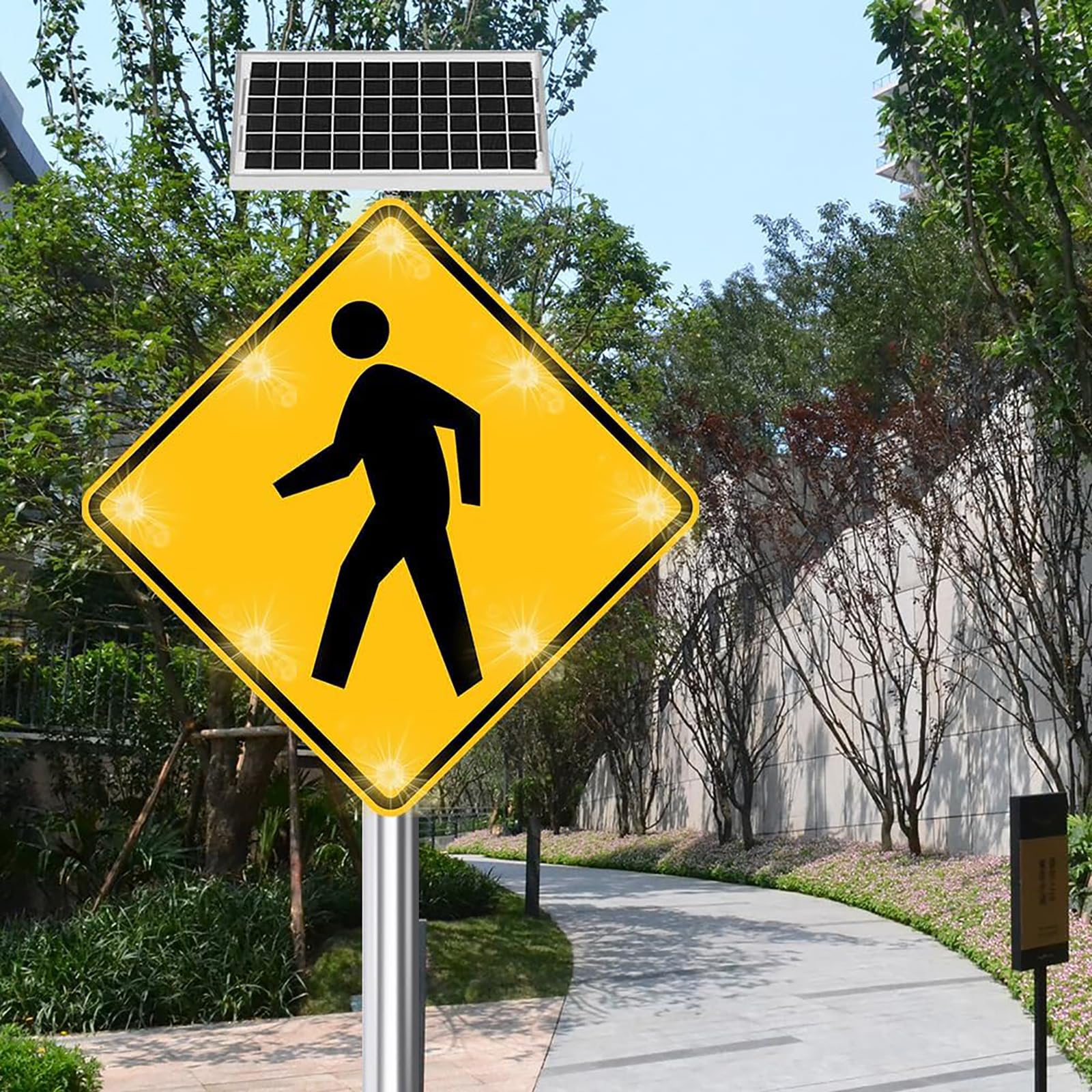 Señal solar de cruce peatonal, LED parpadeante, señal de advertencia reflectante para parques comunitarios, escuelas, carreteras urbanas, luz guía de seguridad callejera