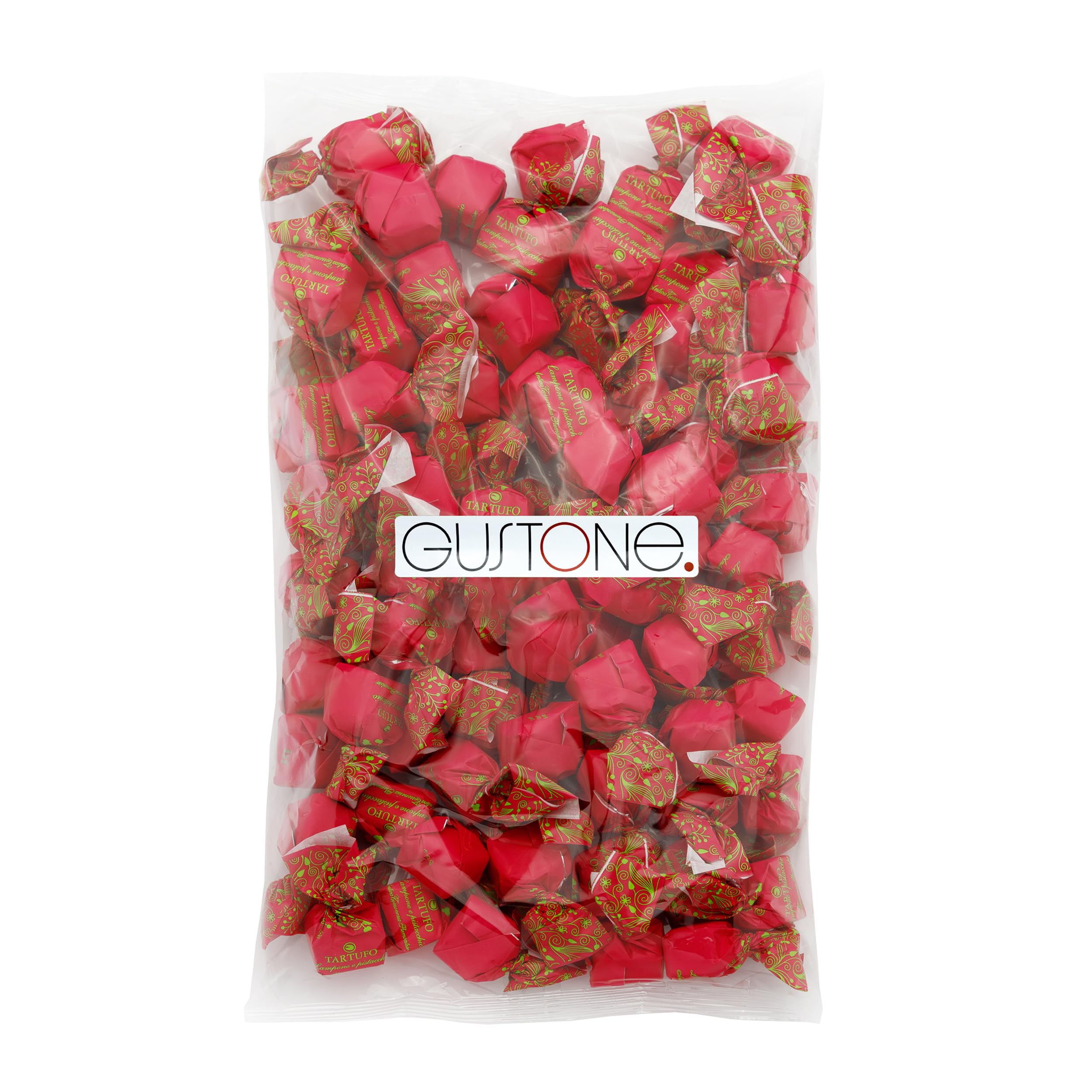 GUSTONE. Tartufi Dolce Lampone e Pistacchio Antica Torroneria 1kg | Schokoladentrüffel, Piemont-Haselnüsse IGP, Trüffel-Pralinen Himbeere Pistazie, ideal für die Kaffeeküche im Büro