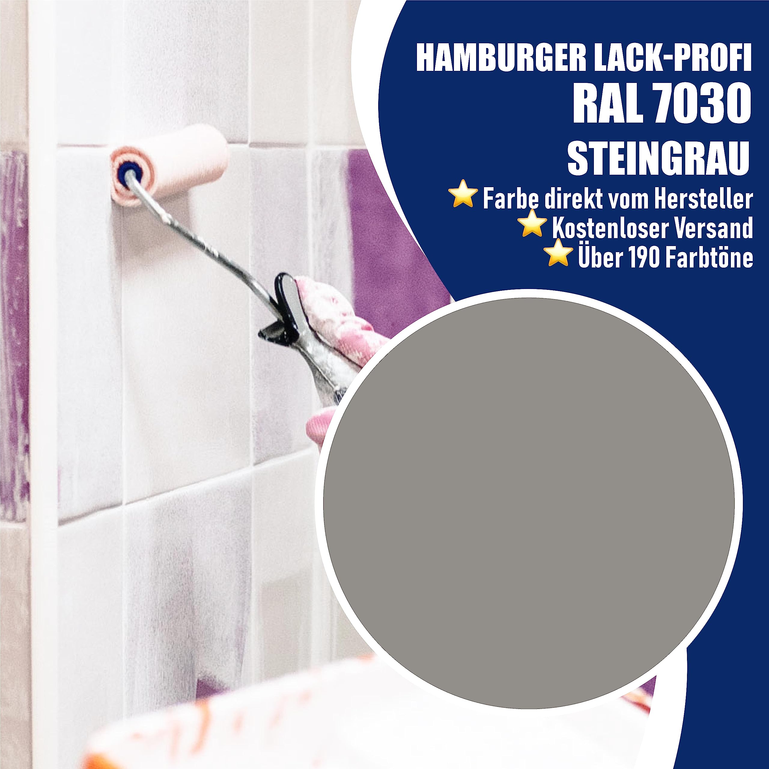 Hamburger Lack-Profi Fliesenlack MATT Steingrau RAL 7030 Grau Fliesenfarbe (1 L)