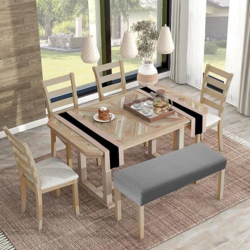 Miniatura 8 de YISUN Fundas de banco impermeables para comedor, funda de banco jacquard elástica antipolvo, extraíbles y lavables, fundas de asiento de silla (gris