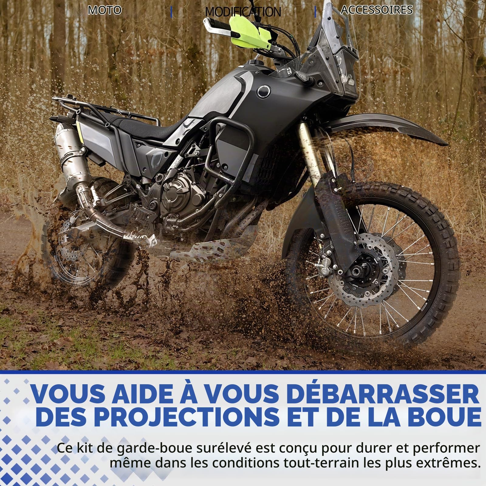 WOOGA Moto Garde-Boue Avant Accessoires Garde-Boue Haut et Bas pour Ya&ma&ha TENERE 700/World Raid/Extreme Edition/ XTZ690 Accessoires 2019-2025 (Bleu-Élevé)